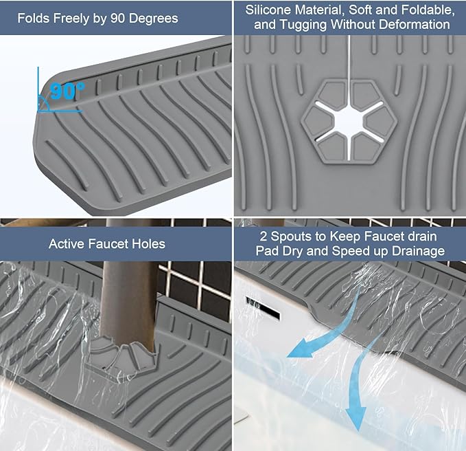 Sink Drain Mat Behind Faucet, Faucet Guard Draining Mat, 90° Foldable Tap - Image 5