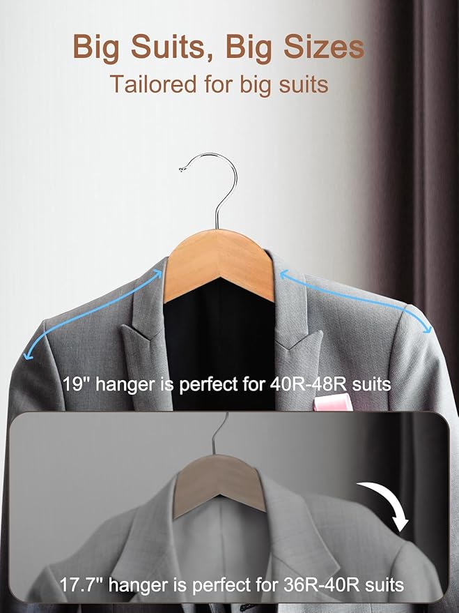 HOUSE DAY 19'' Extra Wide Shoulder Wooden Hangers 6 Pack, Premium Large Wood - Image 3