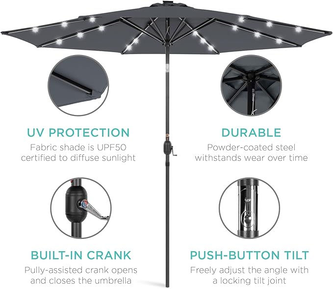 Best Choice Products 10ft Solar Polyester LED Lighted Patio Umbrella w/Tilt Adjustment and UV-Resistant Fabric - Image 5