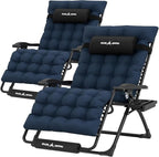 UDPATIO Oversized Zero Gravity Chair Set of 2, 33In XXL Patio Reclining Chair with Cushion, Outdoor Folding Recliner with Pillows|Cup Holder|Foot Rest|Padded Headrest, Navy Blue, Support 500LB by UDPATIO
