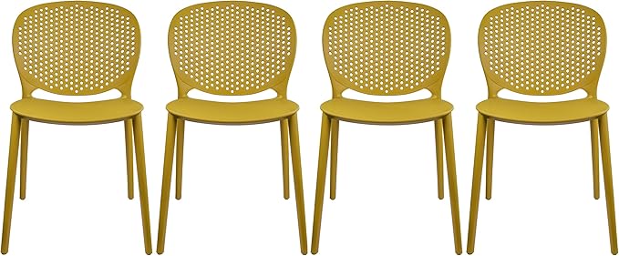 2xhome Set of 4 Patio Dining Chairs | Modern Stackable Outdoor Pool Side Chair | Weather Resistant Plastic for Yard, Porch, Balcony, Kitchen, Yellow by 2xhome