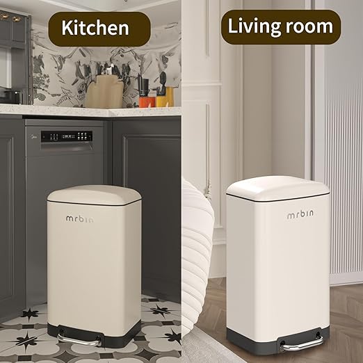 MRBIN Bathroom Trash Can with Lid, Metal Step Kitchen Waste Basket Touchless - Image 4
