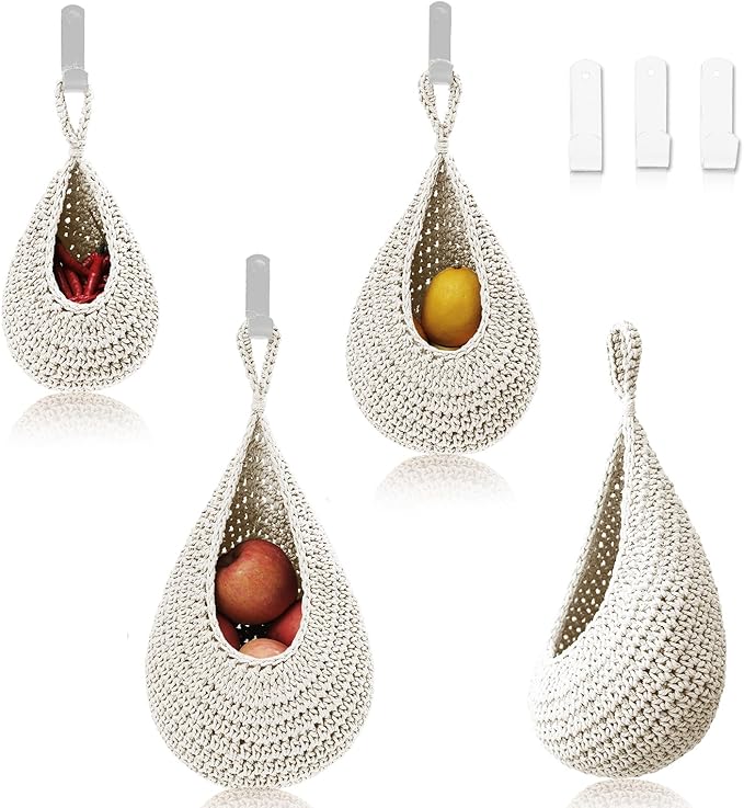 Hanging Fruit Basket Set of 3, Boho Wall Hanging Storage Basket by MKOSHUN