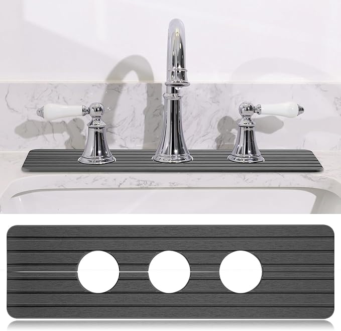 3 Hole Gray Faucet Mat for Kitchen Sink Bathroom 15.94" x 4.92" Kitchen Faucet by Teenyyou