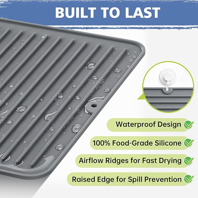 Songrey 18" x 16" Silicone Dish Drying Mat, Kitchen Counter Drying Pad - Image 2