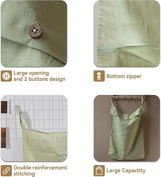 100% Linen Hanging Laundry Hamper Bag 20x27 Inch, Over the Door - Image 4