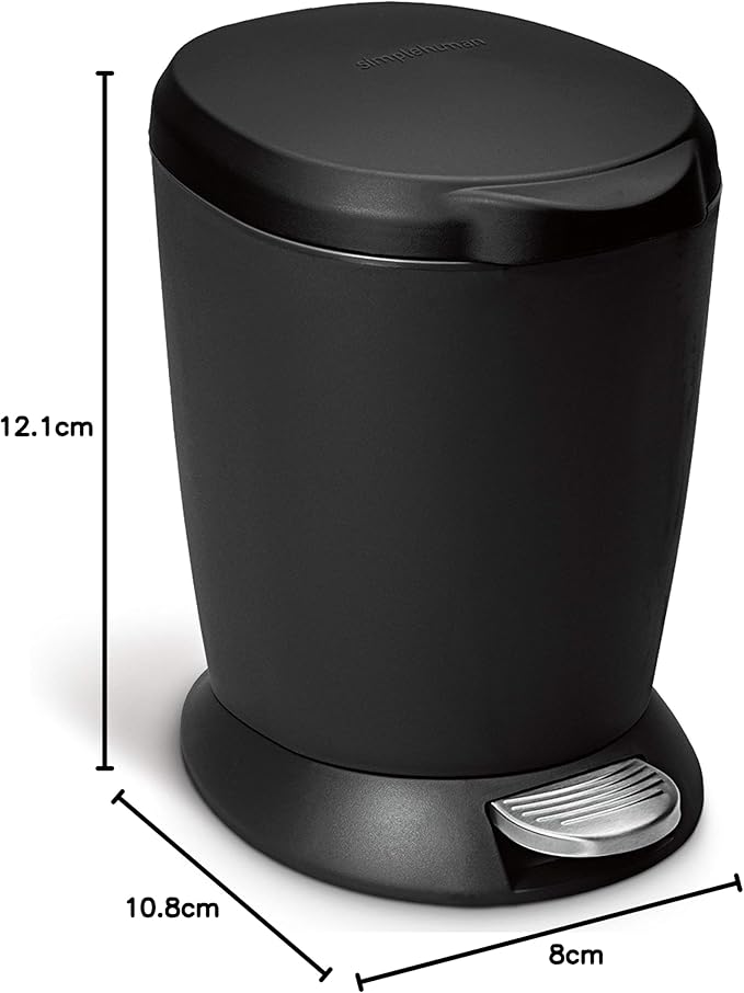 simplehuman 6 Liter / 1.6 Gallon Compact Plastic Round Bathroom Step Trash Can - Image 4