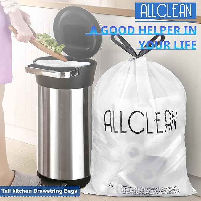 Allclean 13 To 15 Gallon Trash Bags, Tall Kitchen Garbage Bags Drawstring - Image 2