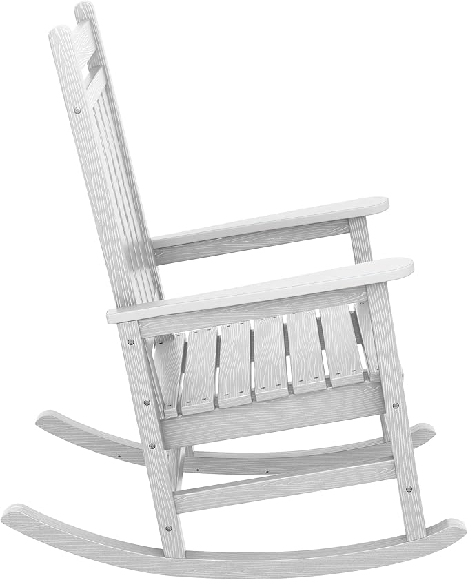 SERWALL Outdoor Rocking Chair, HDPE Rocking Chair for Adults, All Weather Porch Oversized Rockers for Lawn Garden, White - Image 9