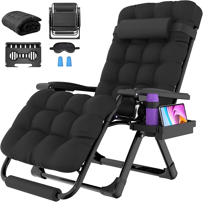 Suteck Oversized Zero Gravity Chair, 29In XL Outdoor Recliner Chair w/Removable Cushion&Headrest, Camping Lounge Chair w/Upgraded Lock&Footrest, Reclining Patio Chairs for Indoor Outdoor,500LBS by Suteck
