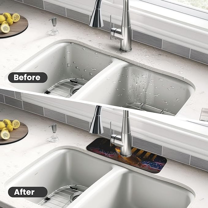 Wood American Flag Fish Kitchen sink faucet pad, strong water absorption - Image 4