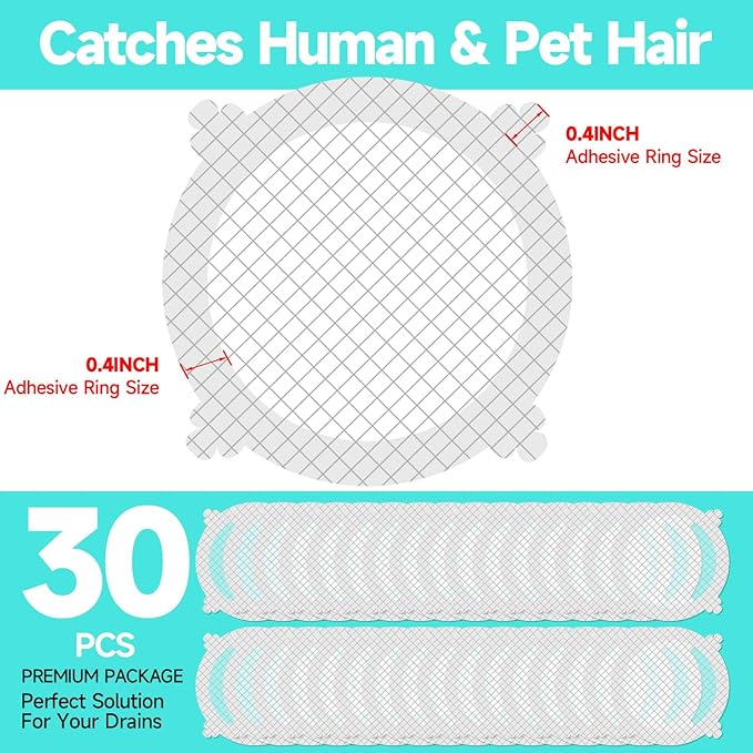 30 Pack Disposable Shower Drain Hair Catcher Shower Drain Mesh Stickers - Image 2