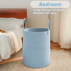 Large Woven Laundry Basket Hamper, 60L Cotton Rope Storage Bin - Image 4
