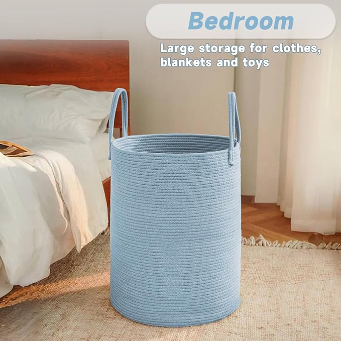 Large Woven Laundry Basket Hamper, 100L Cotton Rope Storage Bin - Image 3
