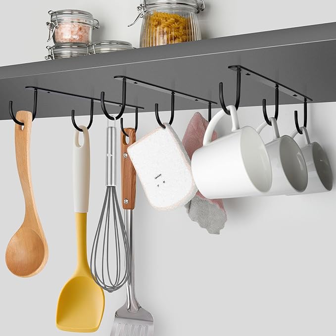 3pcs Under Cabinet Mug Hooks, Adhesive/Screw 2 Ways Install Mug Holder - Image 3