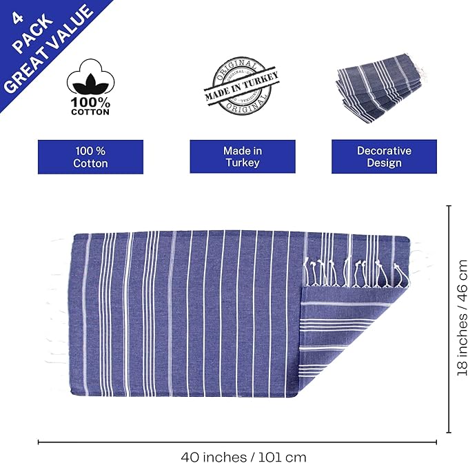 Clotho 4 Pack Navy Blue Turkish Hand Towels - Image 3