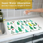 Green Trees Dish Drying Mat for Kitchen Counter Holiday Super Absorbent - Image 7