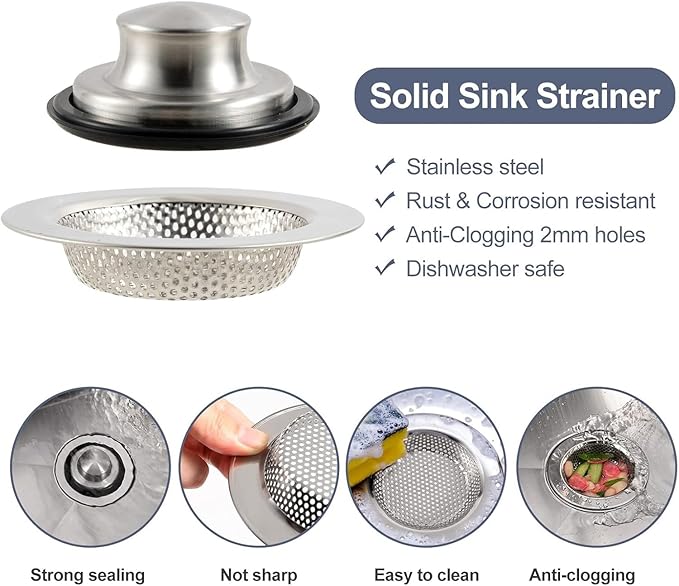 RQYEKDO Polished Kitchen Sink Strainers Sink Stopper Kits, Stainless Steel Sink - Image 4