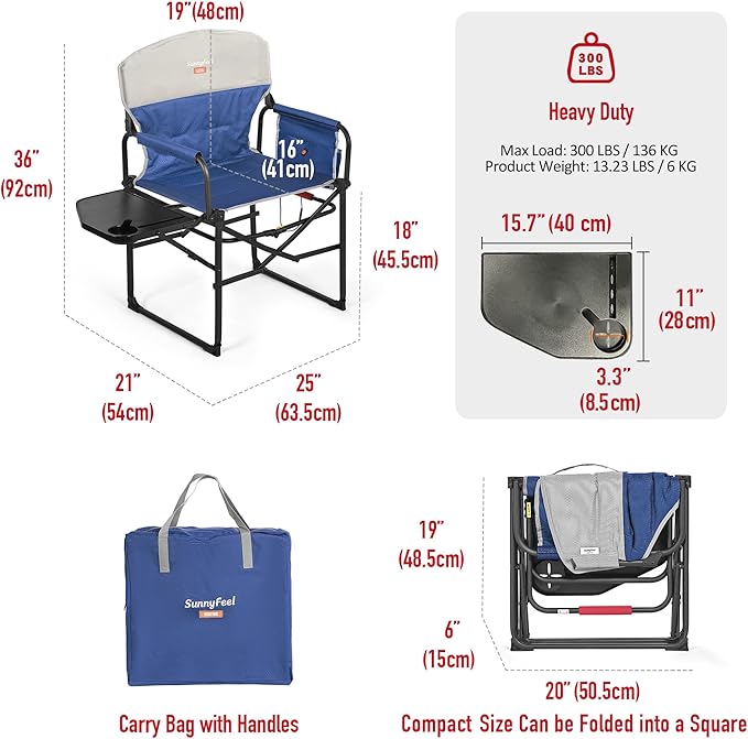 SUNNYFEEL Heated Camping Directors Chair, Heavy Duty,Oversized Outdoor Portable Heating Folding Chair with Side Table, Pocket for Beach, Fishing,Trip,Picnic,Lawn,Concert Foldable Camp Chairs - Image 2