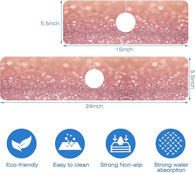 Abstract Pink Glitter Diamond Sink Faucet Absorbing Mat Sink Splash Guard - Image 3