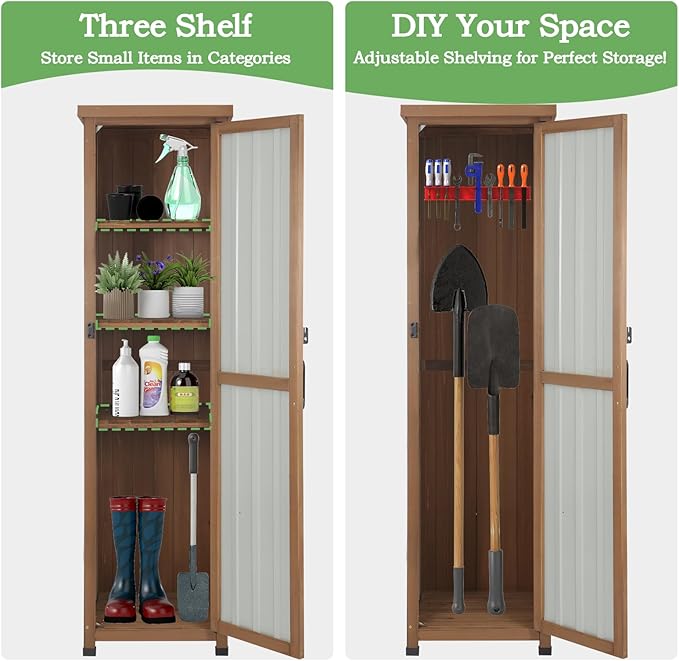 62" H Outdoor Corner Storage Cabinet with Lockable Doors, Outdoor Indoor Small Storage Cabinet with Metal Top, 3 Adjustable Shelves for Patio, Porch, Entryway or Small Spaces - Image 4