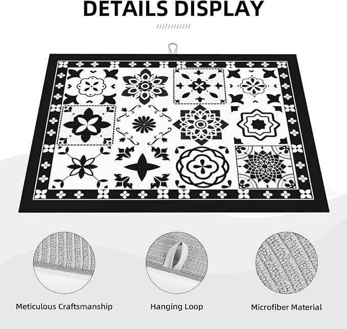 Retro Black Pattern Dish Drying Mat 18x24 - Image 3
