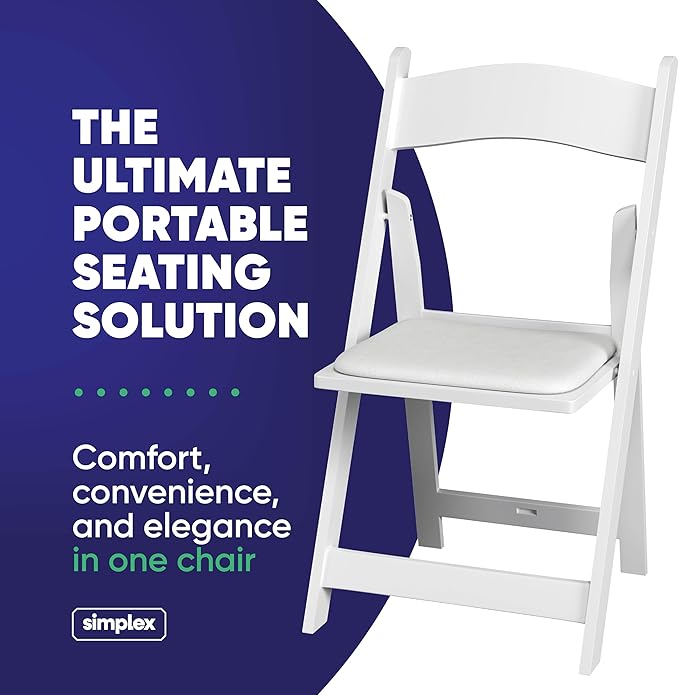 SIMPLEX 4 White Folding Chairs – Resin Stackable Foldable Chairs with Padded Seats – Comfortable White Folding Chairs for Indoor/Outdoor Events – Lightweight Resin Chairs (4 Pack) - Image 3