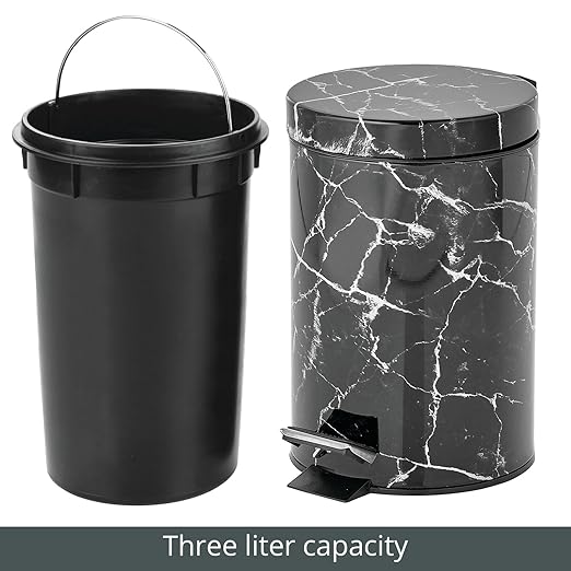 mDesign Extra Small Modern 3-Liter/.7 Gallon Round Metal Lidded Step Trash Can - Image 6