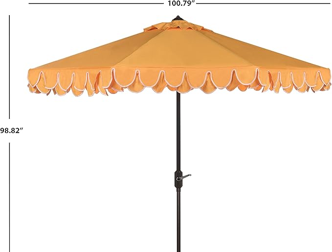 SAFAVIEH 9ft Outdoor Patio Umbrella, Round, Valance, Yellow & White Trim, Auto Crank Tilt, UV Resistant for Deck, Backyard, Poolside (PAT8006B) - Image 7