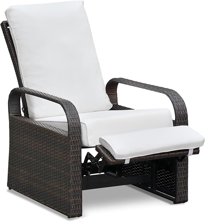 ART TO REAL Outdoor Recliner, Automatic Adjustable Wicker Lounge Recliner Chair with 5.12'' Thicken Cushion, All Weather Aluminum Frame, Brown Wicker + Beige Cushion - Image 9