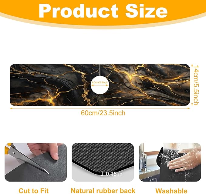 2 Pack Marble Texture Sink Splash Guard Faucet Mat Liquid Gold Marble Texture - Image 2