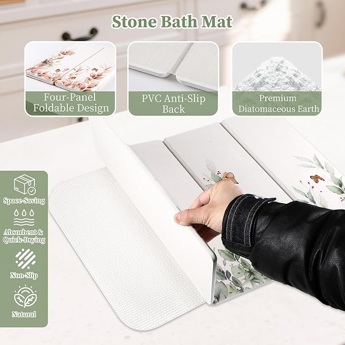 Large Stone Dish Drying Mat for Kitchen Counter, Foldable Diatomaceous Earth - Image 4