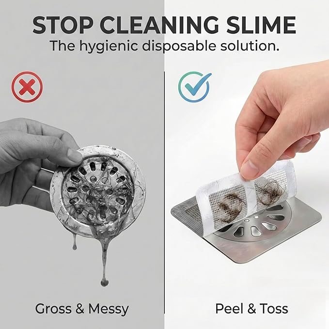 50 Pack Square Disposable Shower Drain Hair Catcher Stickers - Image 2