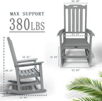 Oversized Rocking Chair Set of 4, Outdoor Rocking Chair for Adults, All Weather Resistant Porch Rocker for Lawn Garden, Grey - Image 3