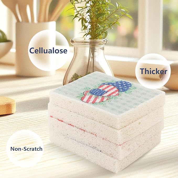 4Pcs USA Flag Heavy Duty Kitchen Dish Sponges | Large Odor Free Non-Scratch - Image 5