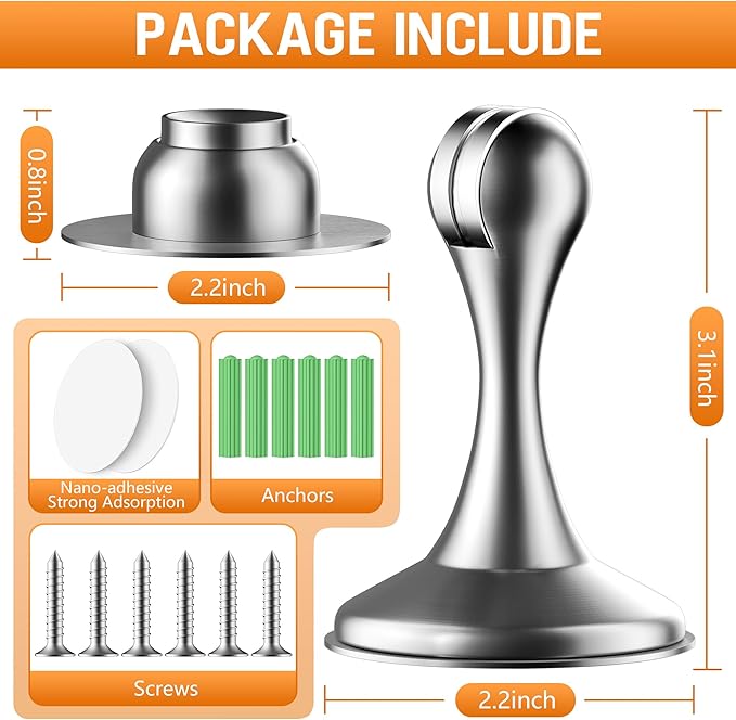 2 Pack Magnetic Door Stoppers, Stainless Steel Magnetic Door Stop, Wall & Floor - Image 3