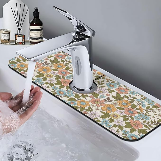 Faucet Draining Mat For Kitchen Sink, Colorful Flowers Floral Diatom Mud - Image 7