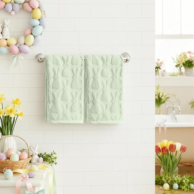 Artoid Mode 2 Pcs Light Green 3D Rabbit Jacquard Easter Hand Towels - Image 2