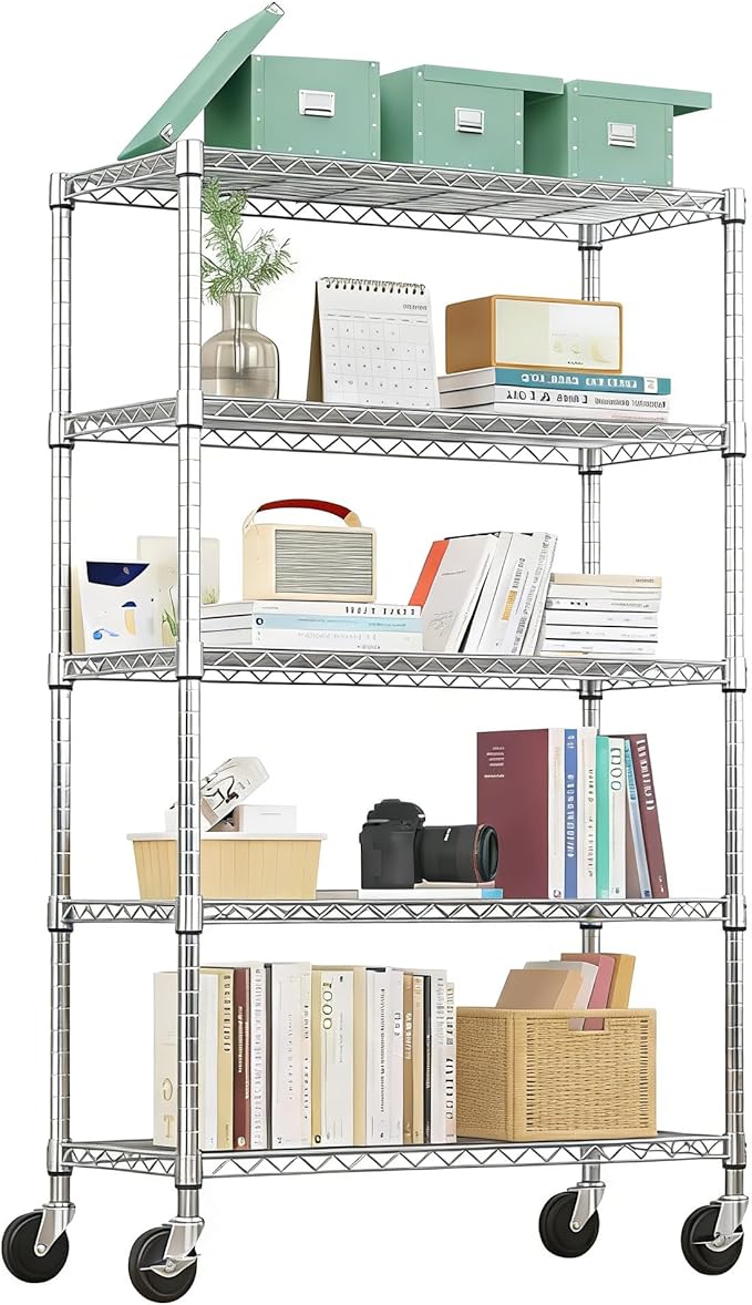 Xcity Storage Shelves, 5 Tier Heavy Duty Metal Shelving Unit, 2000 LBS Capacity Adjustable Steel Wire Shelf Organizer for Pantry, Kitchen, Garage, 14" D x 36" W x 72" H, Chrome by Unknown