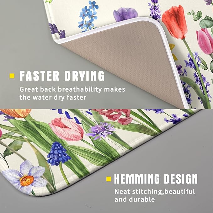 Spring Colorful Flower Dish Drying Mat 16x18 Inch Spring Summer Wildflowers - Image 3