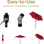 Sunnydaze Outdoor Patio Umbrella - Polyester Table Market Umbrella with Push-Button Tilt and Crank - 6 Sturdy Ribs - Red - 7.5ft - Image 3