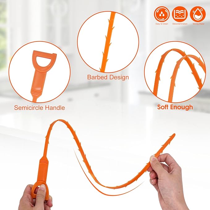 Huryfox Drain Clog Remover Tool- 6 Pack 20 Inch Length Drain Cleaner Sticks - Image 3