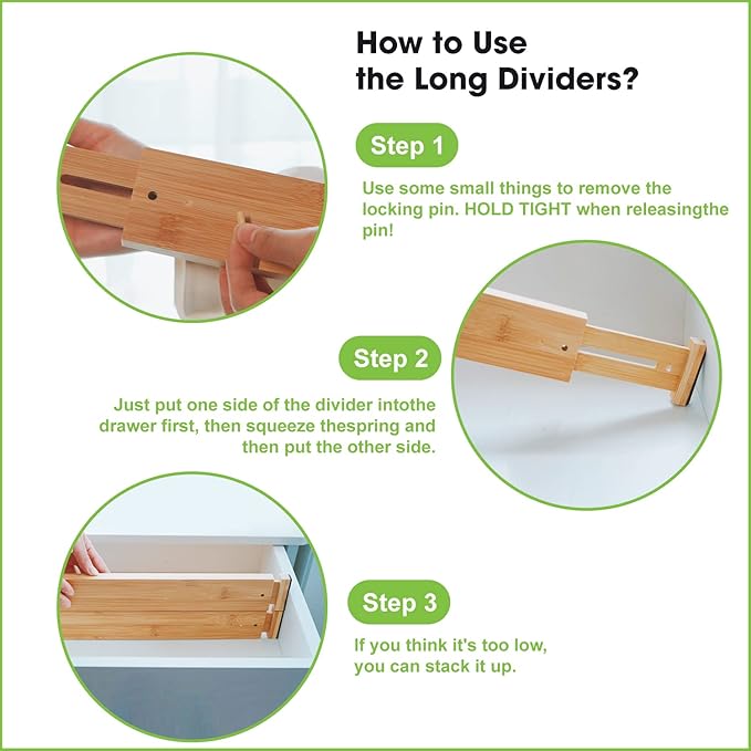 ANTOWIN Bamboo Drawer Dividers Organizers 16pcs, Expandable Drawer Separators - Image 6
