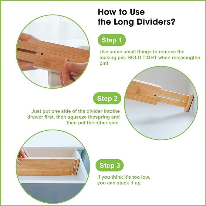 ANTOWIN Bamboo Drawer Dividers, Expandable Drawer Separators Splitter, 17-22 - Image 4