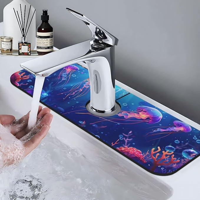 Faucet Draining Mat For Kitchen Sink, Ocean Jellyfish Corals Diatom Mud - Image 7