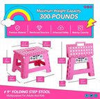 Delxo Folding Step Stool 9 inch Non-Slip Foldable Stools Up to 300 LBS Kids Step Stool with Handle Lightweight for Kitchen, Bathroom, Bedroom, Garden, Rose Pink, 1PC - Image 2