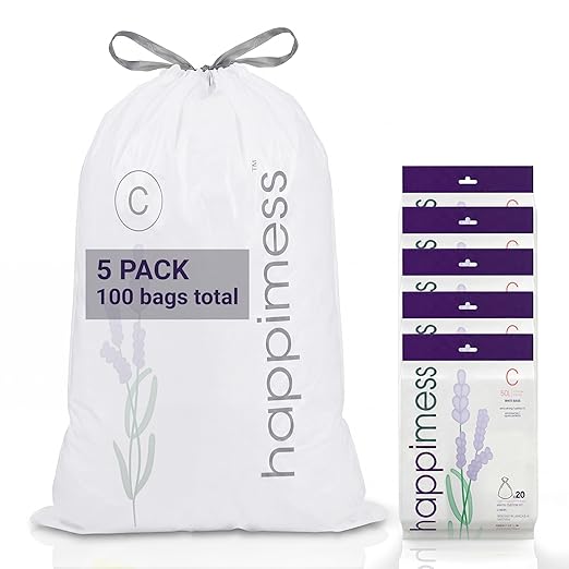 happimess 13.2 Gallon Drawstring Trash Bags, Lavender Scent, Heavy Duty MDPE by Happimess