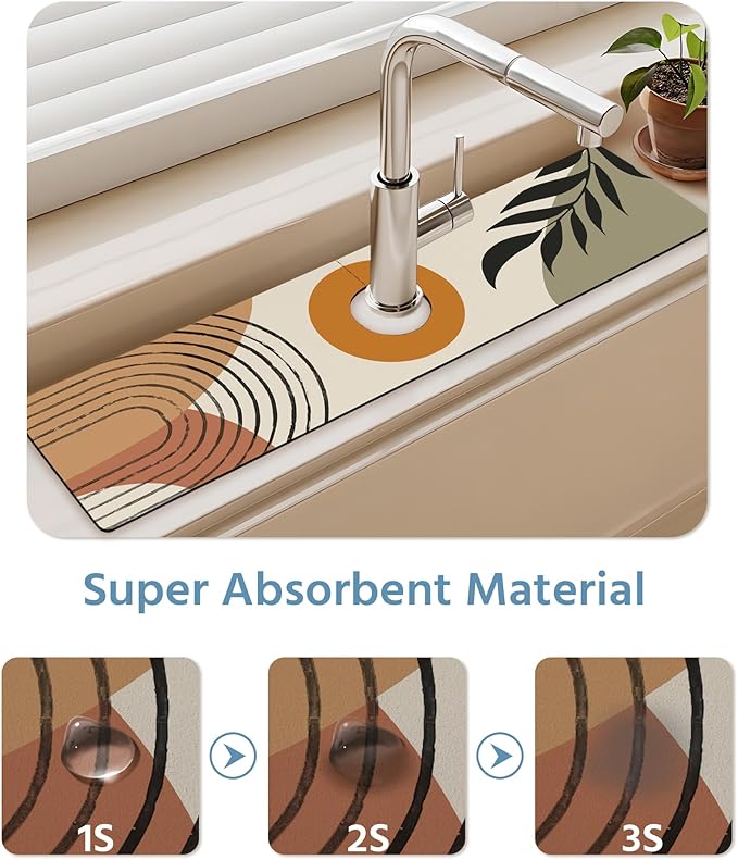 Patterned Sink Faucet Mat Kitchen Splash Guard Super Absorbent Drying Mat - Image 5