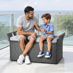 VEVOR Outdoor Storage Bench, 2-Person PE Rattan Storage Bench, 40 Gal Deck Box with Cushion & Side Handle, Supports up to 400 lbs, Weatherproof Outdoor Seating & Porch Decor for Patio Garden Balcony - Image 2