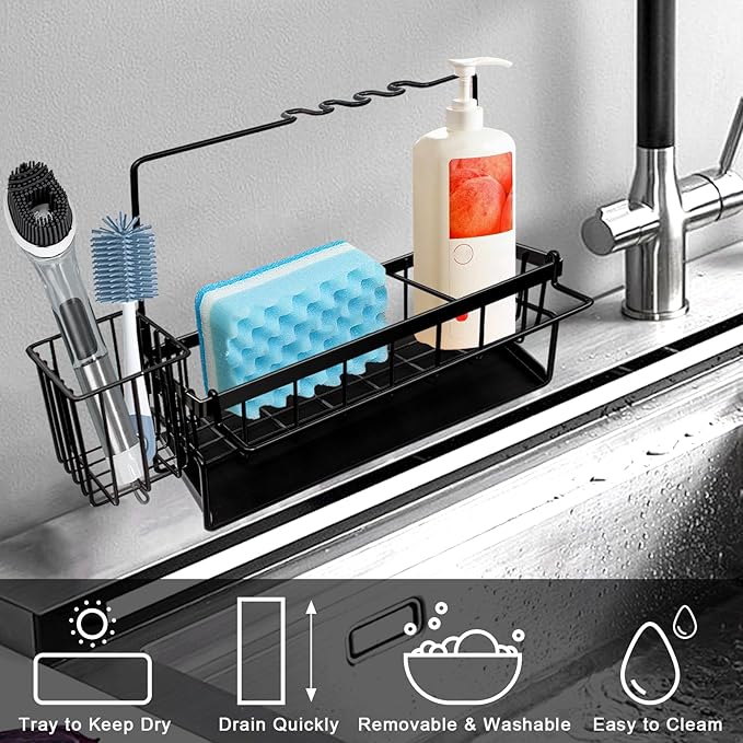Yazoni Sponge Holder for Kitchen Sink, Rustproof Kitchen Sink Organizer - Image 7